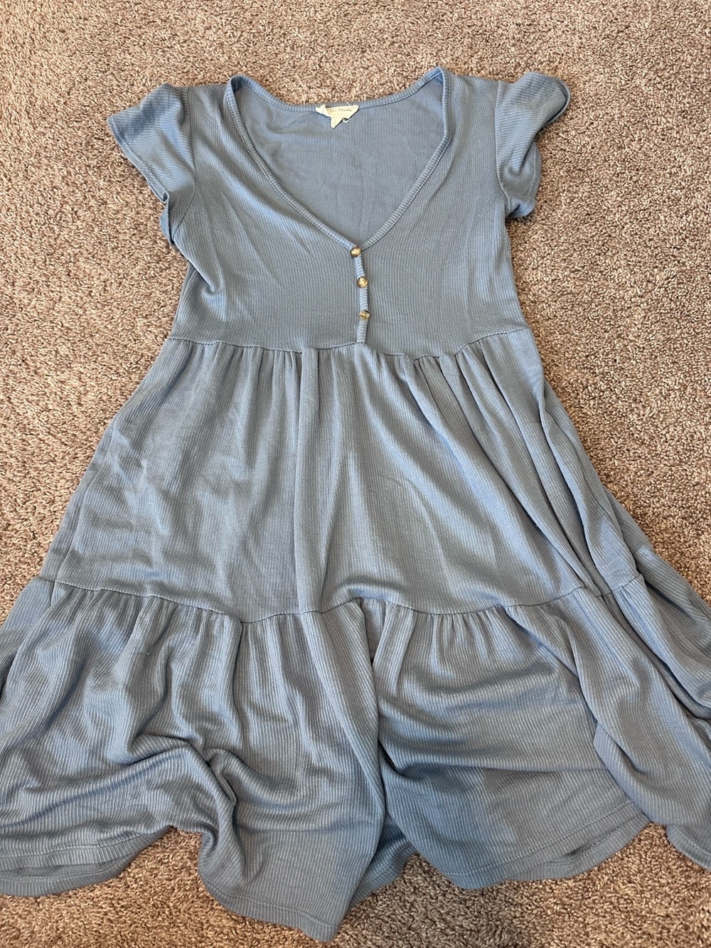Soft' Blue Tiered Short Sleeve Dress